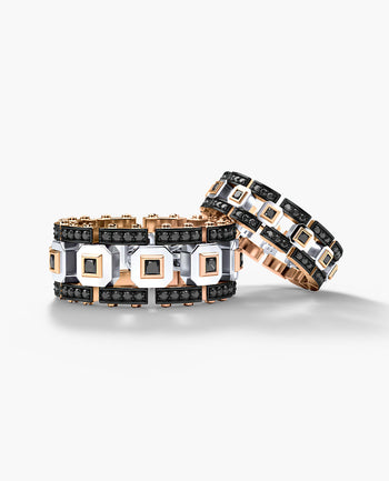 Sample - LA PAZ Two-Tone Gold Matching Black Diamond Wedding Band Set