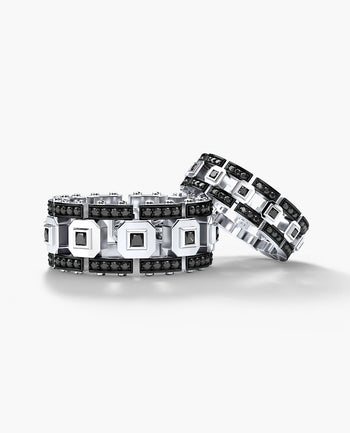 Sample - LA PAZ Gold Matching Black Diamond Wedding Band Set