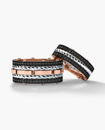 Sample - ROPES Two-Tone Gold Matching Black Diamond Wedding Band Set