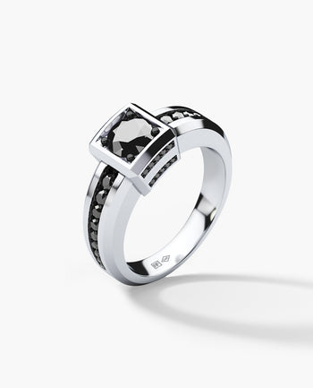 Sample - VULTURE Comfort Fit Men's Gold Solitaire Engagement Ring with 1.45ct Black Diamonds