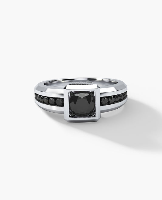 VULTURE Comfort Fit Men's Gold Solitaire Engagement Ring with 1.45ct Black Diamonds