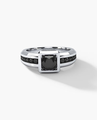 VULTURE Comfort Fit Men's Gold Solitaire Engagement Ring with 1.45ct Black Diamonds