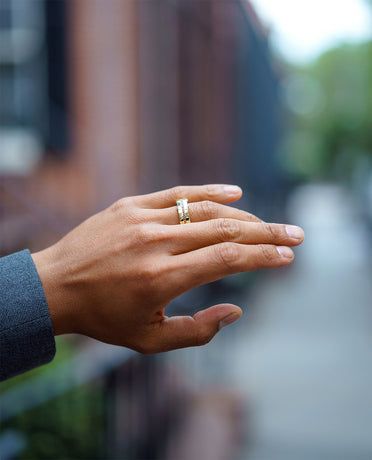 FRANKLIN Comfort Fit Gold Ring with 0.50ct Black Diamonds - 9mm - Wide Version